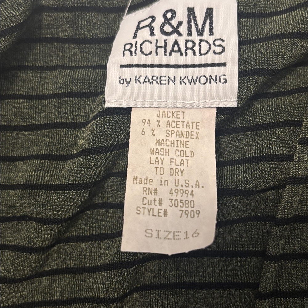 VTG R&M Richard Black & Olive Green Striped slinky  Cardigan SZ 16 shoulder pads - Picture 3 of 11
